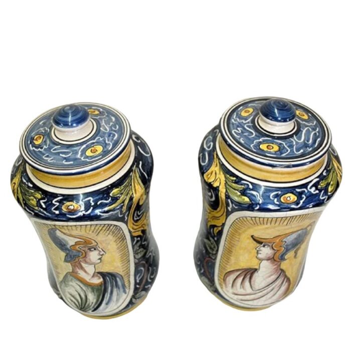 antique spanish blue enameled jars by puente del arzobispo 19th century set of 2 4