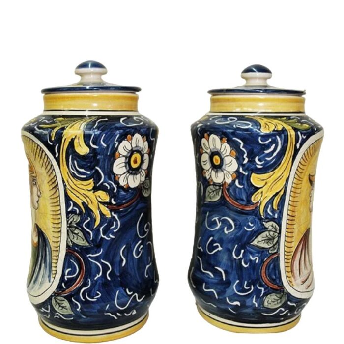 antique spanish blue enameled jars by puente del arzobispo 19th century set of 2 5