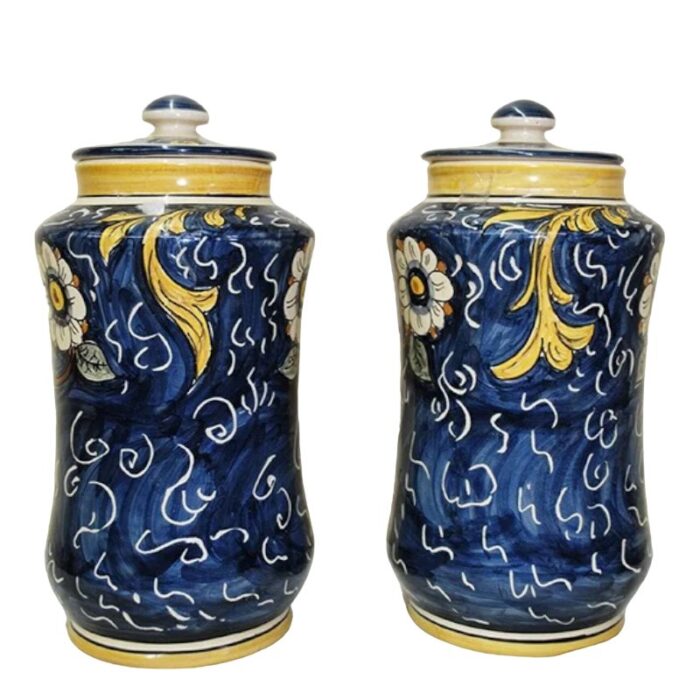 antique spanish blue enameled jars by puente del arzobispo 19th century set of 2 6