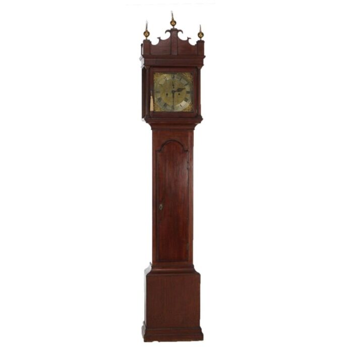 antique thomas farrer mahogany grandfather clock with brass finials 19th century 1206