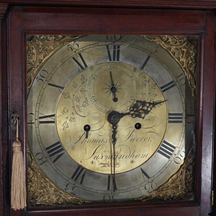 antique thomas farrer mahogany grandfather clock with brass finials 19th century 1890