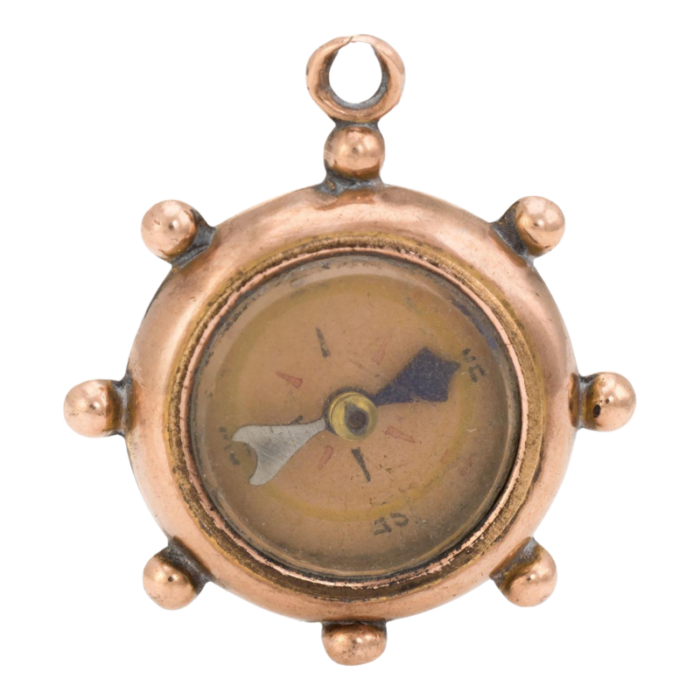 antique victorian compass fob ships wheel 9k rose gold pendant nautical motif 0876