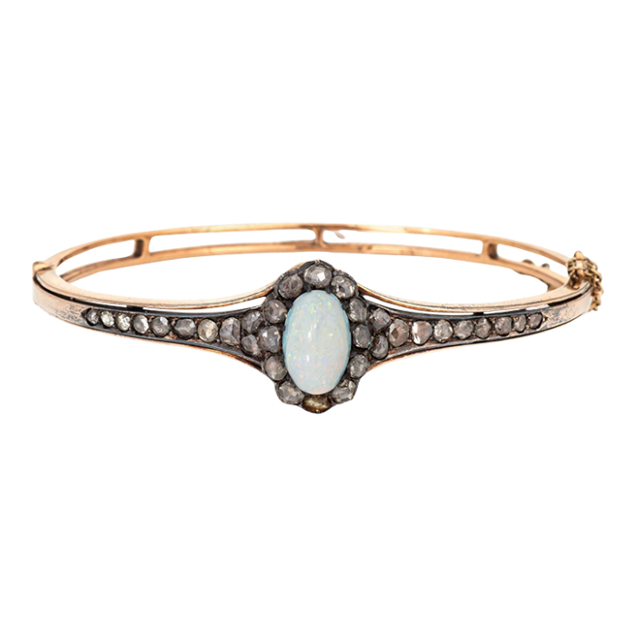 antique victorian opal diamond bangle bracelet 14k yellow gold fine jewelry 9563