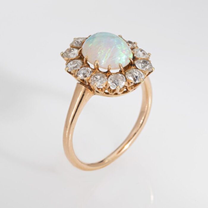 antique victorian opal diamond ring 14k yellow gold gemstone engagement sz 675 0580