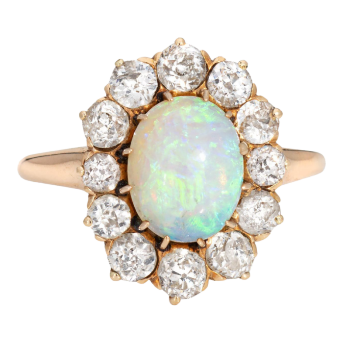 antique victorian opal diamond ring 14k yellow gold gemstone engagement sz 675 0584