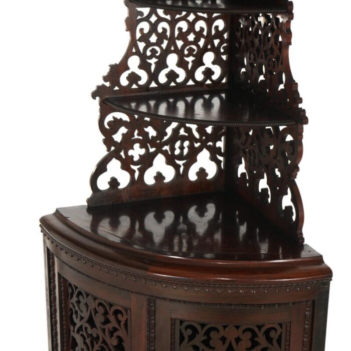 antique victorian rosewood etagere with reticulated and graduated carved shelving 6073