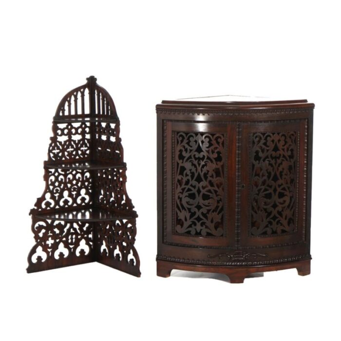 antique victorian rosewood etagere with reticulated and graduated carved shelving 8403