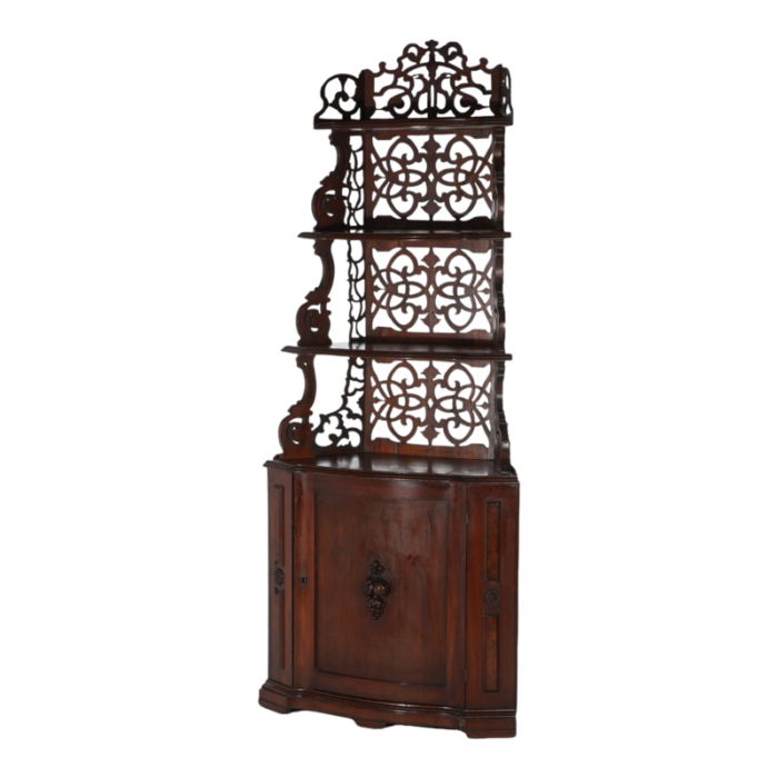 antique victorian walnut etagere with reticulated and graduated carved shelving 3288