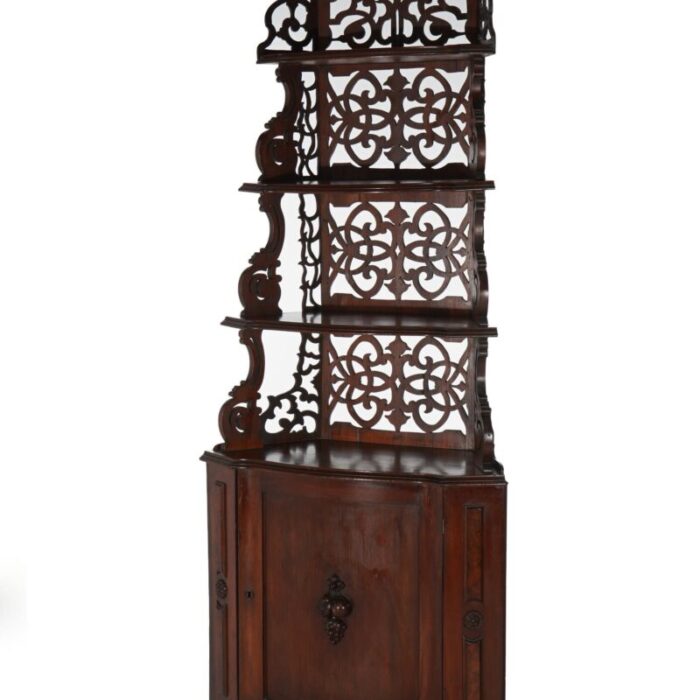 antique victorian walnut etagere with reticulated and graduated carved shelving 4596