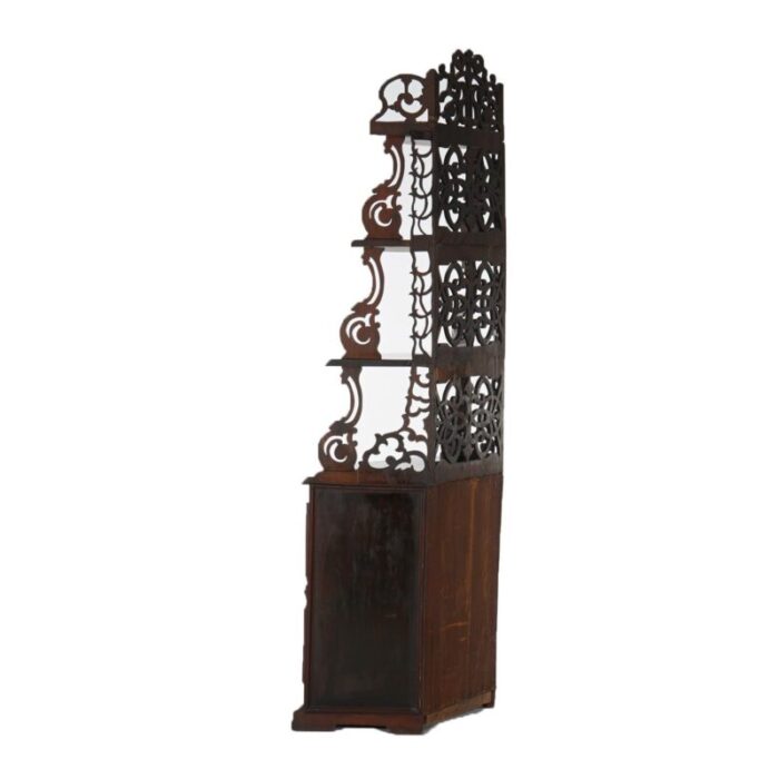 antique victorian walnut etagere with reticulated and graduated carved shelving 4765