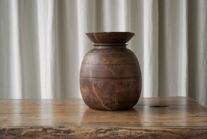 antique wabi sabi vase in wood 1940s 10