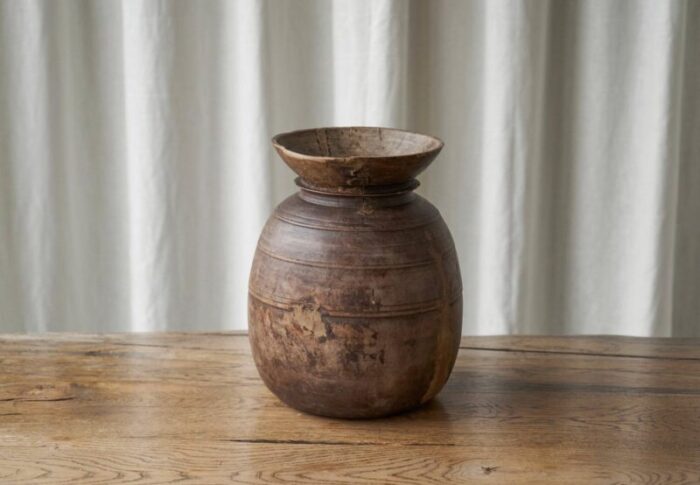 antique wabi sabi vase in wood 1940s 5