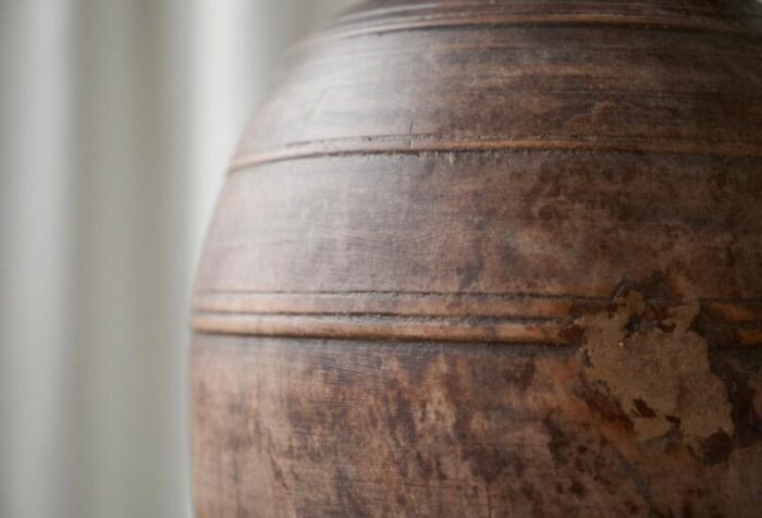 antique wabi sabi vase in wood 1940s 6