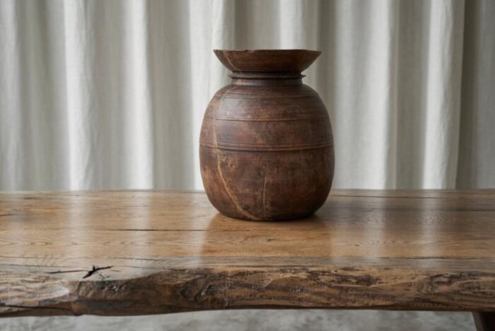 antique wabi sabi vase in wood 1940s 8