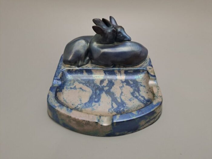 art deco ashtray with hugging deer by zsolnay hungary 1930s 1