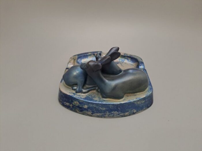 art deco ashtray with hugging deer by zsolnay hungary 1930s 6