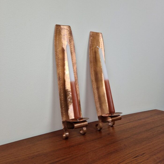 art deco copper wall candleholders sweden 1960s set of 2 2