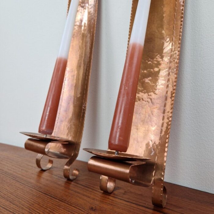 art deco copper wall candleholders sweden 1960s set of 2 3