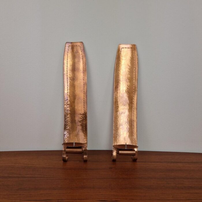 art deco copper wall candleholders sweden 1960s set of 2 4