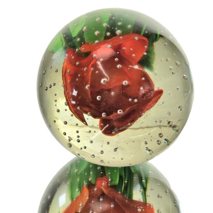 art glass red flower paperweight bullicante bubble 275 1549