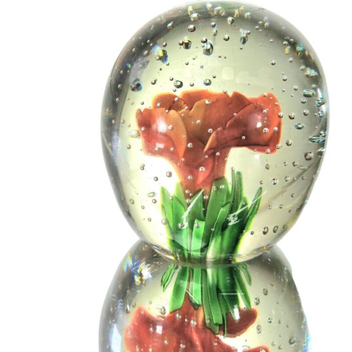 art glass red flower paperweight bullicante bubble 275 2969