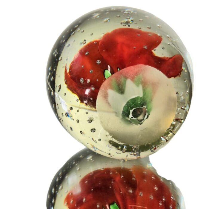 art glass red flower paperweight bullicante bubble 275 7400