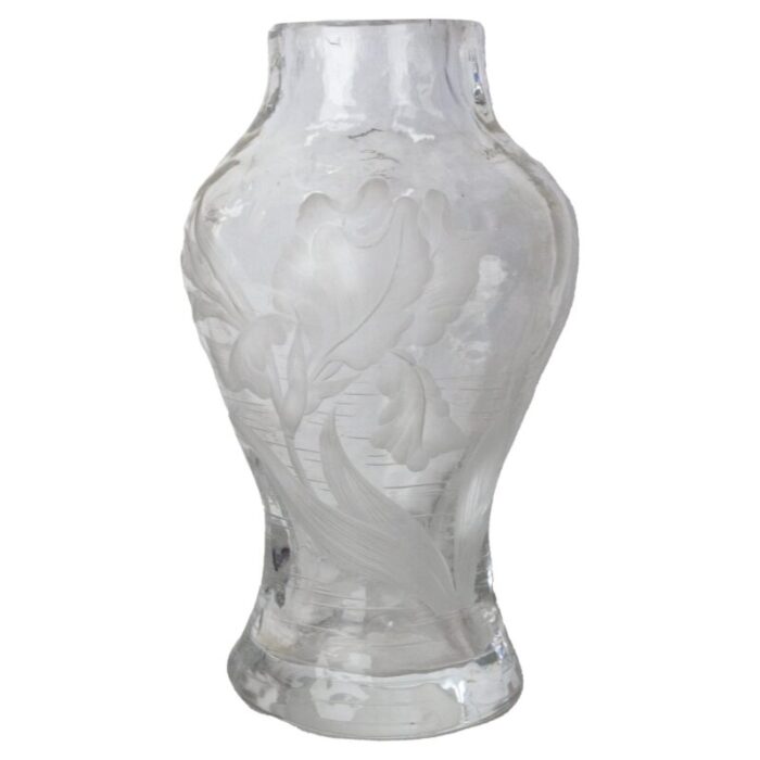 art nouveau french glass vase with iris and lacusted decoration 1890s 4196