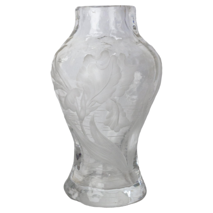 art nouveau french glass vase with iris and lacusted decoration 1890s 6326