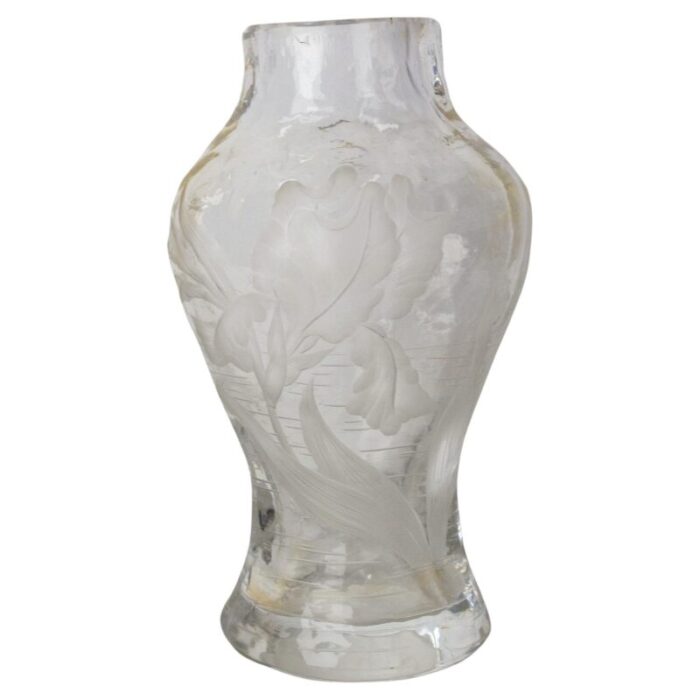 art nouveau french glass vase with iris and lacusted decoration 1890s 8193