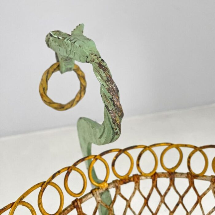 art nouveau italian green wrought iron vase holder with decorative dragons 1900s 7