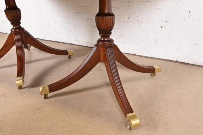 baker furniture georgian banded satinwood and mahogany double pedestal extension dining table newly refinished 1509