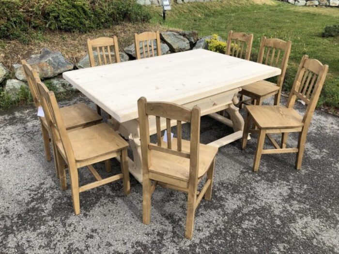 bench and dining chairs in natural wood set of 7 1061