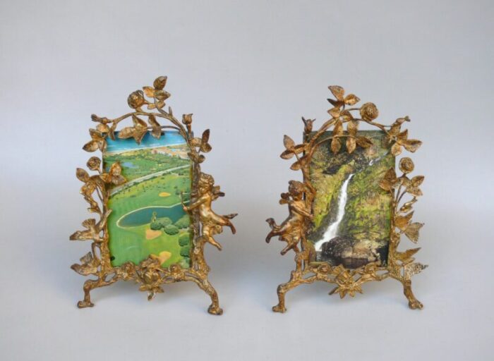 biedermeier picture frames amor in bronze set of 2 1