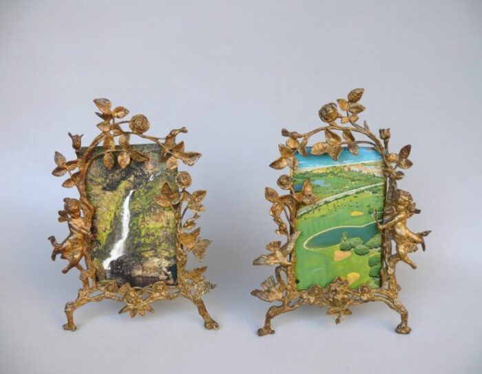 biedermeier picture frames amor in bronze set of 2 3