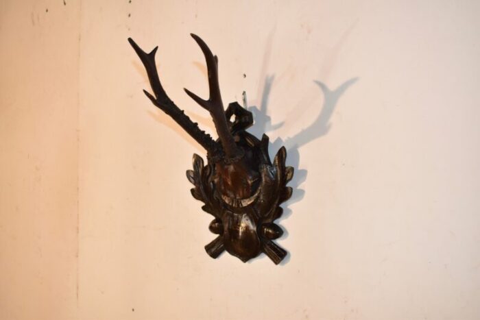 black forest hand carved chevreuil deer trophy plaque 9009