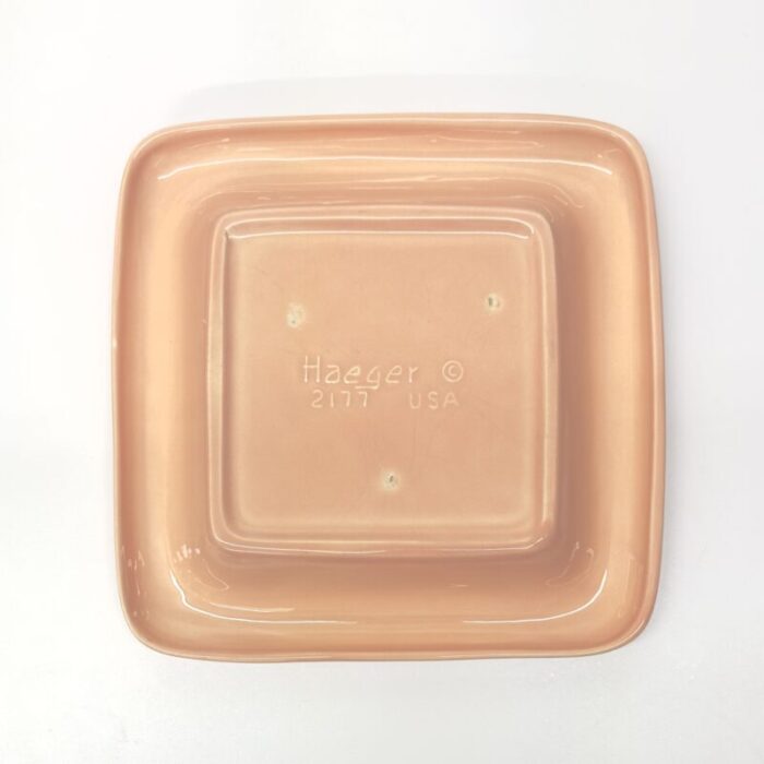 blush toned 1980s square ceramic dishes by haeger 2 pieces 2807