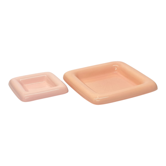 blush toned 1980s square ceramic dishes by haeger 2 pieces 3386