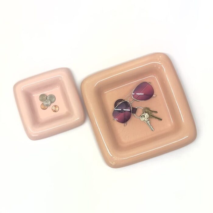 blush toned 1980s square ceramic dishes by haeger 2 pieces 6876