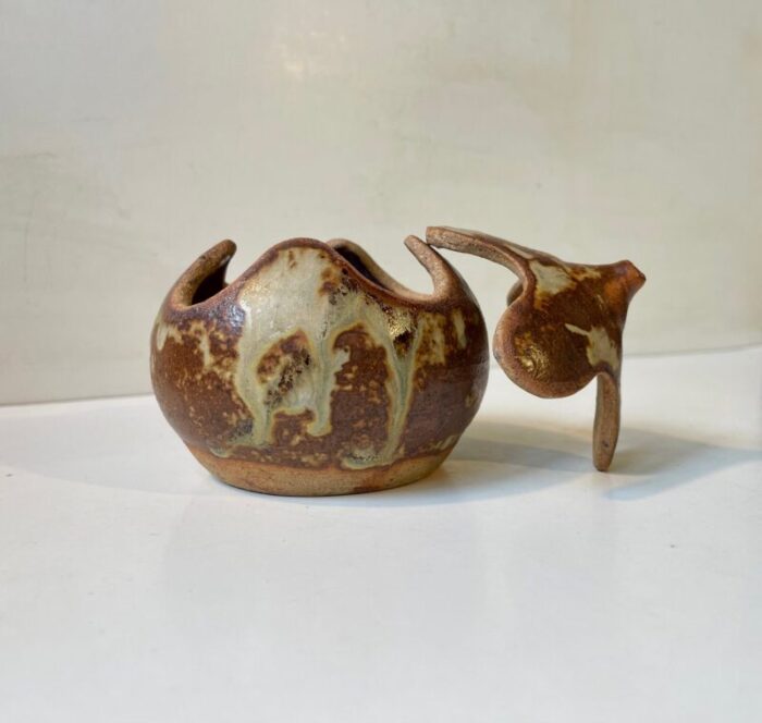 brutalist glazed onion trinket jar in stoneware by soren visby 1970s 1