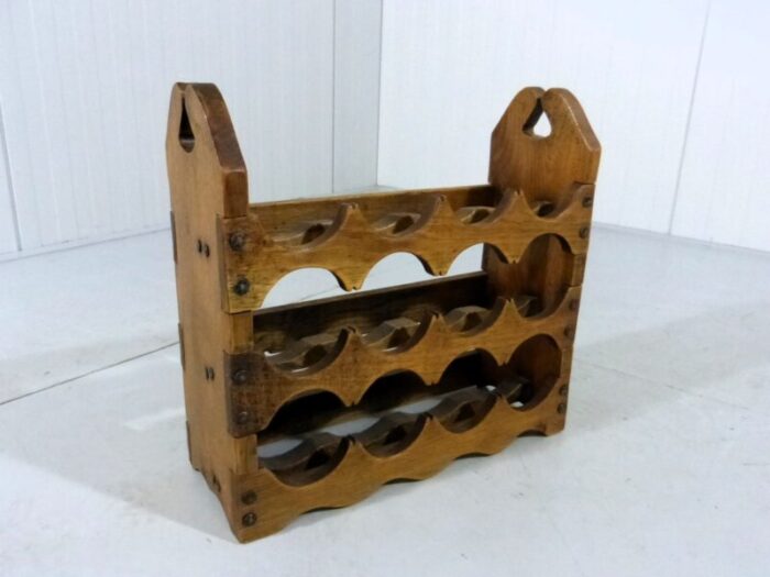 brutalist oak wine rack 1970s 1