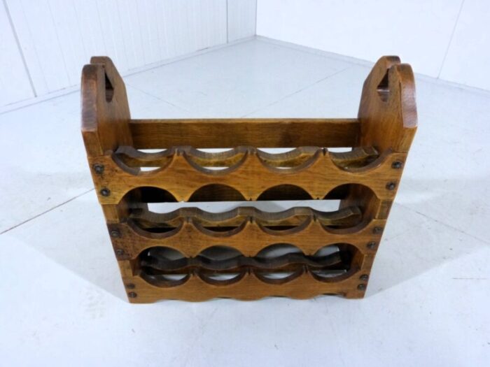 brutalist oak wine rack 1970s 3