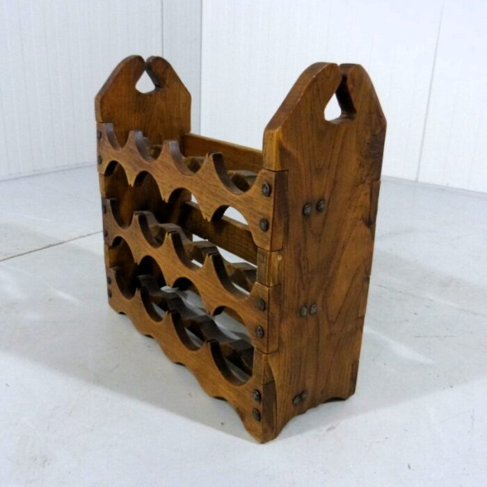 brutalist oak wine rack 1970s 4