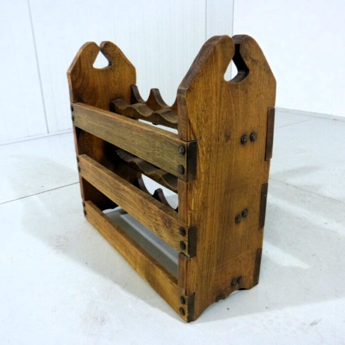 brutalist oak wine rack 1970s 5