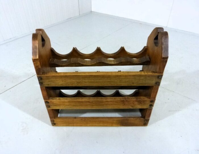 brutalist oak wine rack 1970s 6