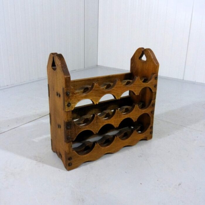 brutalist oak wine rack 1970s 8