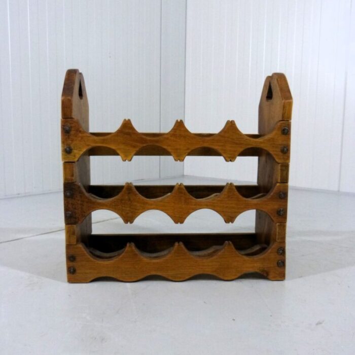 brutalist oak wine rack 1970s 9