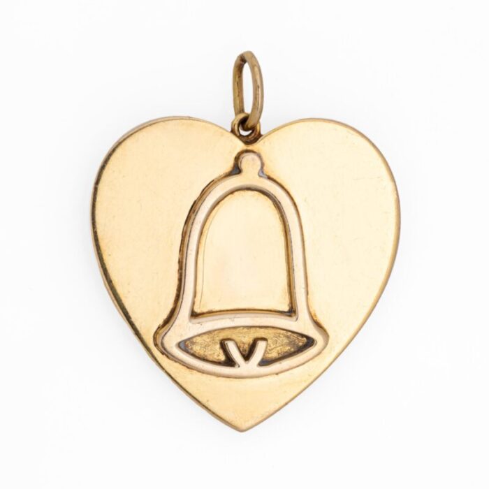 c1976 vintage heart wedding bell pendant large charm 9k gold uk hallmarks 1846