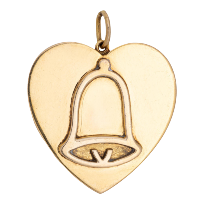 c1976 vintage heart wedding bell pendant large charm 9k gold uk hallmarks 4971