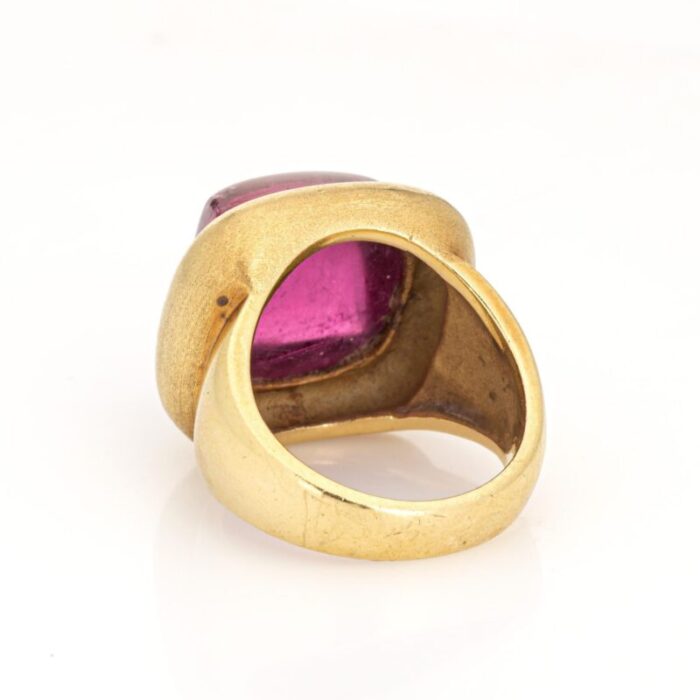 cabochon pink tourmaline ring square cocktail estate 18k yellow gold sz 6 maz 2774