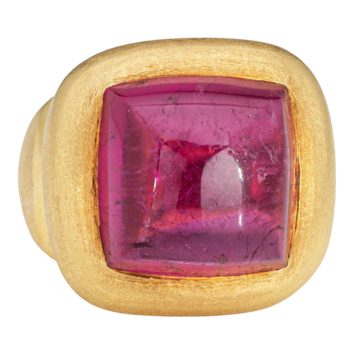 cabochon pink tourmaline ring square cocktail estate 18k yellow gold sz 6 maz 3584